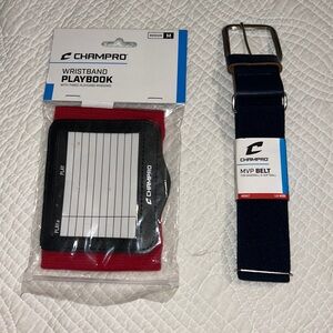 NWT Champro MVP belt navy blue / wristband playbook red/ baseball and softball